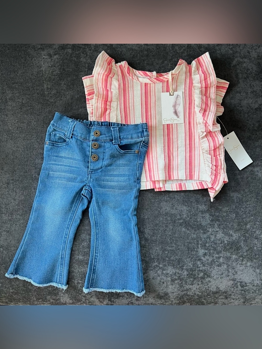 NWT Jessica Simpson Girls Striped Top and Bell Bottoms Size 12 Months